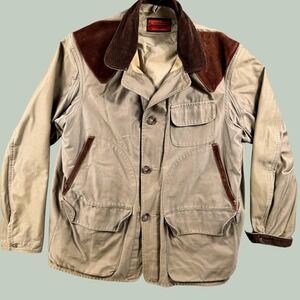 Vintage Cumberland Hooded Hunting Jacket Men L 50s Suede Shoulder Canvas Coat